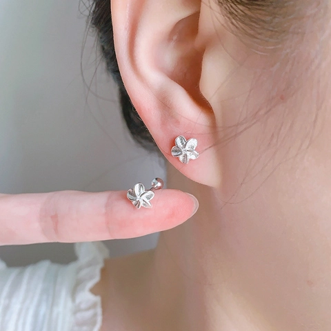 Flower Stud Earrings With 925 Sterling Silver Earring Post Matte Floral Design Minimalist Jewelry For Women