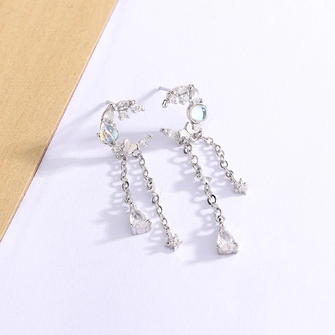 Orecchini A Nappa Luna Rame Zircone Farfalla Stella Goccia D'acqua Pendente Con Perno In Argento Catena Lunga Per Donne