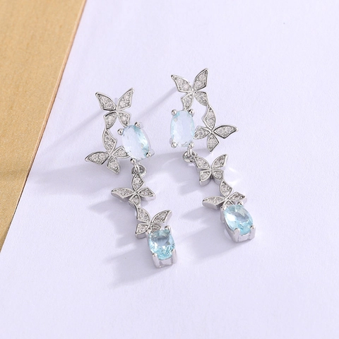 Orecchini Pendenti A Farfalla In Rame Con Zircone Ovale Blu Chiaro E Strass Lucenti Gioielli Eleganti Da Donna
