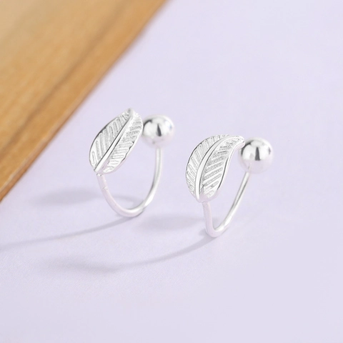 Orecchini In Rame A Forma Di Foglia Con Trama Placcata Argento Minimalista Chiusura A Sfera Con Vite Piccoli Cerchi