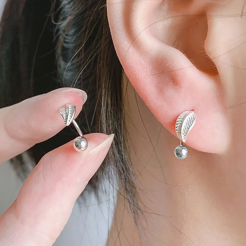 Orecchini In Rame A Forma Di Foglia Con Trama Placcata Argento Minimalista Chiusura A Sfera Con Vite Piccoli Cerchi