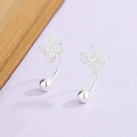 Boucles D'oreilles Trèfle Évidé Cuivre Avec Tige En Argent Sterling 925 Fleur Filigrane À Vis Pour Femmes