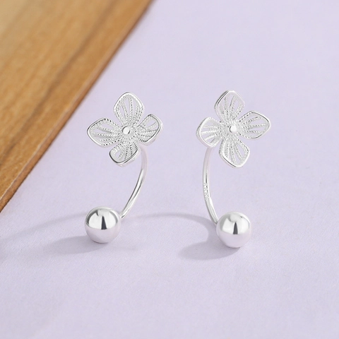 Boucles D'oreilles Trèfle Évidé Cuivre Avec Tige En Argent Sterling 925 Fleur Filigrane À Vis Pour Femmes