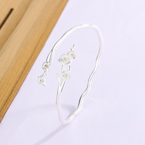 Jasmijnbloem Open Armband Koperen Tak Ontwerp Verstelbare Handsieraden Voor Dames Elegant Natuurlijk Stijl