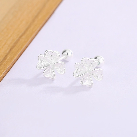Filigree Clover Flower Earring Studs Copper With 925 Sterling Silver Earring Post Korean Style Hollow Heart Sweet Jewelry