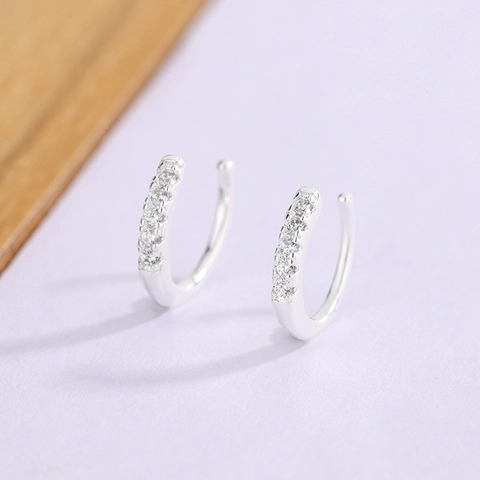 Orecchino A Polsino In Rame A Forma Di C Minimalista Con Zirconia Cubica Scintillante Senza Buco Clip Per Donna
