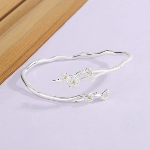 Jasmijnbloem Open Armband Koperen Tak Ontwerp Verstelbare Handsieraden Voor Dames Elegant Natuurlijk Stijl
