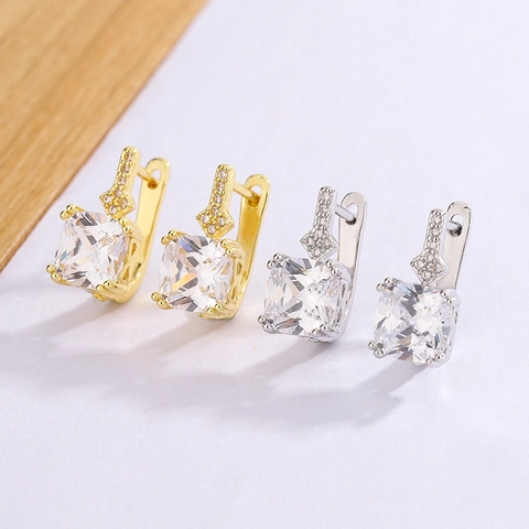 Square Radiant Cut Cubic Zirconia Lever Back Earrings Copper Geometric Micro Pave Rhinestone Jewelry For Women