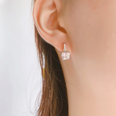 Square Radiant Cut Cubic Zirconia Lever Back Earrings Copper Geometric Micro Pave Rhinestone Jewelry For Women