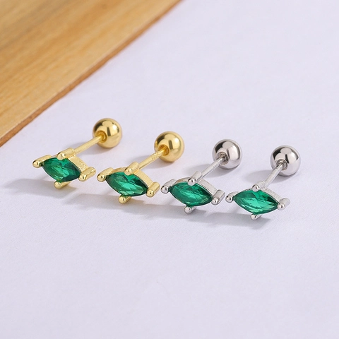 Marquise Smaragdgrüne Zirkonia Ohrringe Mit 925 Sterling Silber Ohrstecker Schraubkugel Rückseite Knorpel Schmuck