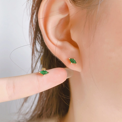 Marquise Smaragdgrüne Zirkonia Ohrringe Mit 925 Sterling Silber Ohrstecker Schraubkugel Rückseite Knorpel Schmuck