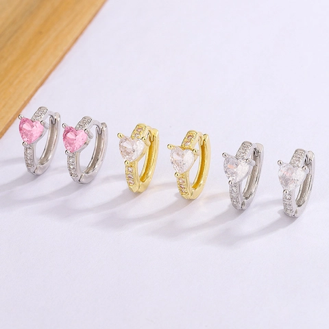 Boucles D'oreilles Créoles Coeur Zircone Base Cuivre Avec Tige En Argent Sterling 925 Bijoux Élégants Pour Femmes