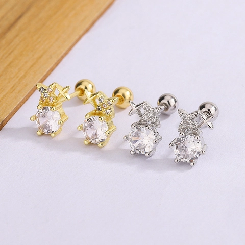 Star Zircon Stud Earrings With 925 Sterling Silver Earring Post Copper Screw Back Simple Daily Jewelry For Women Sparkling