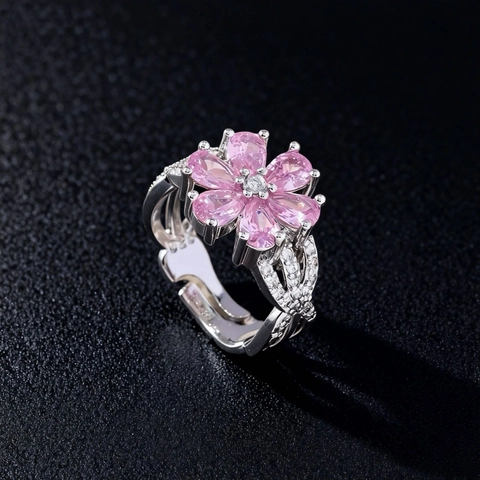 Kupfer Zirkon Blumenring Verstellbare Öffnung Süßer Romantischer Glitzernder Schmuck Damen