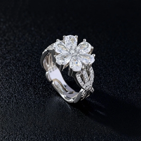 Kupfer Zirkon Blumenring Verstellbare Öffnung Süßer Romantischer Glitzernder Schmuck Damen