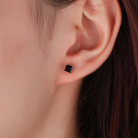 Square Zirconia Stud Earrings With 925 Sterling Silver Earring Post Screw Back Hip Hop Style For Men And Women