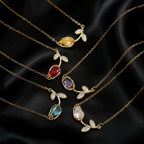 Collana Pendente Fiore Di Tulipano Accessori Donna Dolce Design Elegante Gioielli In Rame Zircone