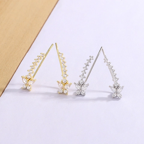 Orecchini Ear Climber Farfalla Rame Zircone Intarsiato Forma U Gioielli Eleganti Per Donne Con Perno In Rame