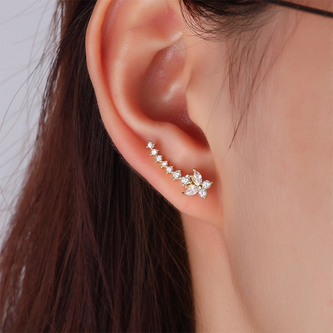Orecchini Ear Climber Farfalla Rame Zircone Intarsiato Forma U Gioielli Eleganti Per Donne Con Perno In Rame
