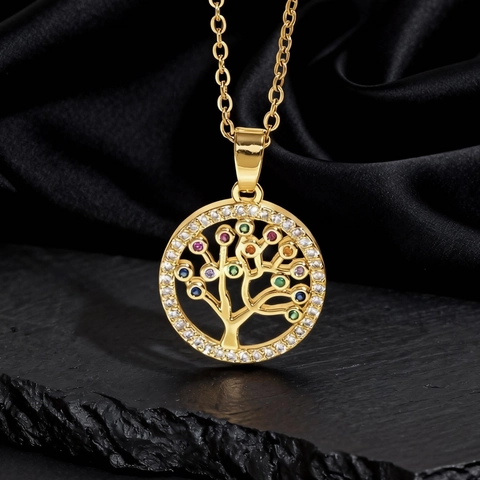 Women Tree of Life Hollow Pendant Necklace Copper Zirconia Inlaid Gold Silver Plated Elegant Fashion Jewelry Gift