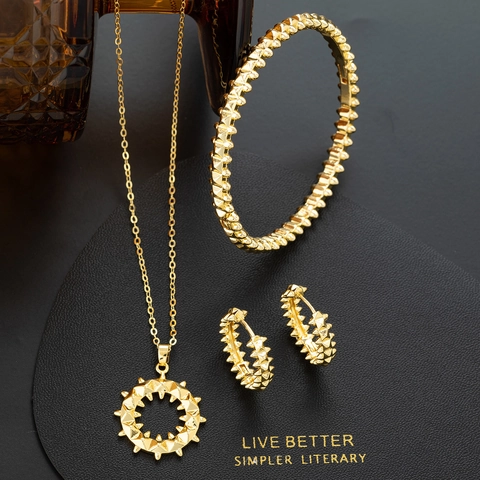 Collana Bracciale Orecchini Con Borchie Geometriche Ottone Placcato Oro 18K Gioielli Punk Minimalisti Donna