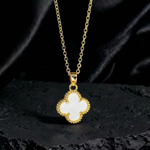 Klavertje Vier Hanger Ketting Koper Zirkoon Kunstparelmoer Licht Luxe Elegant Minimalistisch Sleutelbeen Ketting Voor Dames