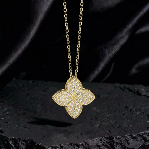 Klavertje Vier Hanger Ketting Koper Zirkoon Kunstparelmoer Licht Luxe Elegant Minimalistisch Sleutelbeen Ketting Voor Dames
