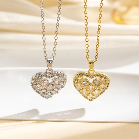 Luxury Heart Pendant Necklace For Women Gold Silver Plated Copper Zirconia Bowknot Star Clover Fashion Jewelry Gift