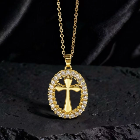 Fashion Copper Cross Pendant Necklace For Women Luxury Zirconia Artificial Pearl Clavicle Chain Jewelry Elegant Gift For Party Dating