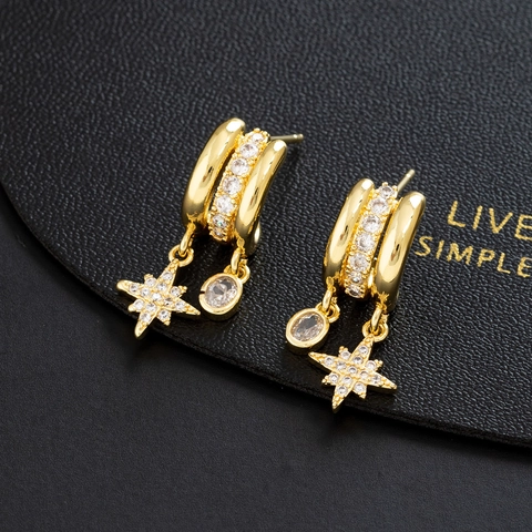 Copper Cubic Zirconia Dangle And Stud Earrings For Women Star Charm Lava Texture Elegant Retro Jewelry Gift