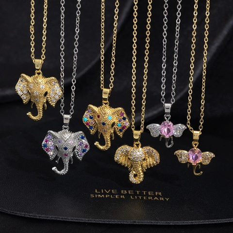 Fashion Copper Zirconia Elephant Pendant Necklace For Women Gold Silver Plated Elegant Animal Lucky Charm Clavicle Chain Jewelry Gift