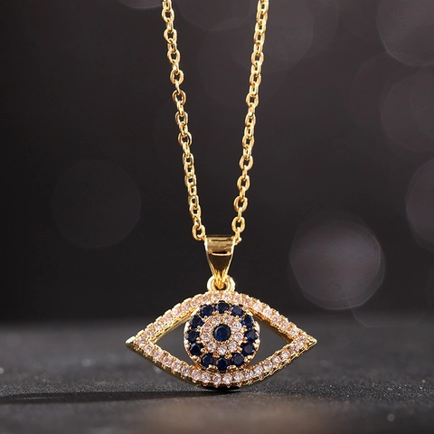 Boheems Verguld Koperen Boze Oog Hanger Ketting Voor Vrouwen Roestvrijstalen Ketting Veelkleurige Zirkonia Emaille Beschermende Sieraden Cadeau