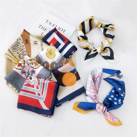 Foulard Quadrato In Satin Stile Francese Vintage Stampa Paisley Geometrica Bandana Accessorio Collo Testa Per Donne