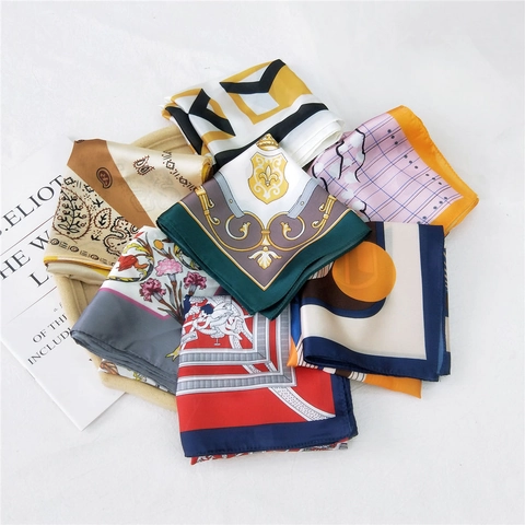 Foulard Quadrato In Satin Stile Francese Vintage Stampa Paisley Geometrica Bandana Accessorio Collo Testa Per Donne