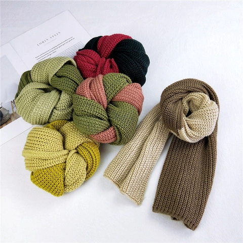 Bufanda De Punto Grueso Bicolor De Invierno Cálida Gruesa Bloque De Color Calentador De Cuello Estilo Coreano Para Mujeres