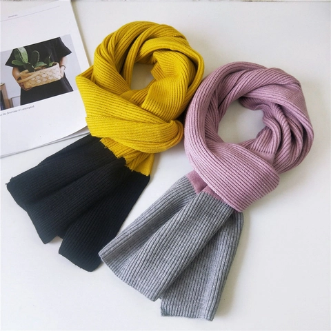 Bufanda De Punto Bicolor Con Bloques De Color Acanalada Invierno Cálida Suave Larga Unisex