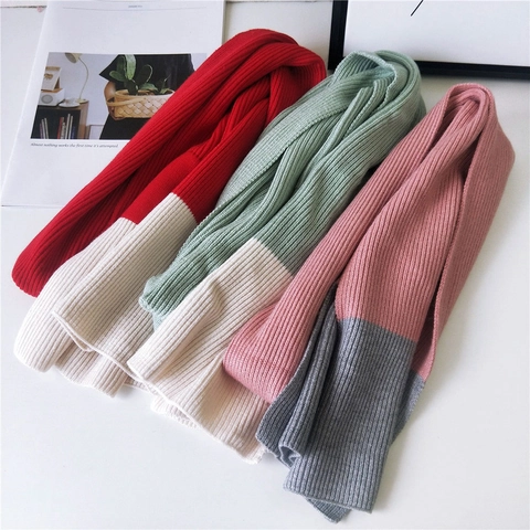 Bufanda De Punto Bicolor Con Bloques De Color Acanalada Invierno Cálida Suave Larga Unisex