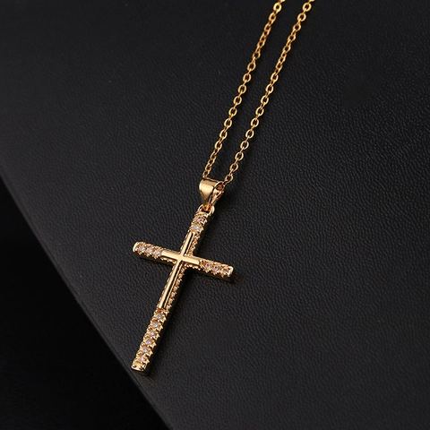 Collana Con Pendente A Croce Rame Placcato Oro Micro Pavé Zirconia Hip Hop Gioielli Di Moda Religiosa Per Donna