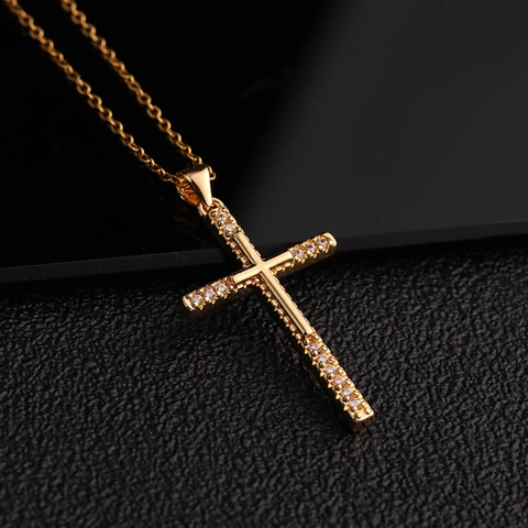 Collana Con Pendente A Croce Rame Placcato Oro Micro Pavé Zirconia Hip Hop Gioielli Di Moda Religiosa Per Donna