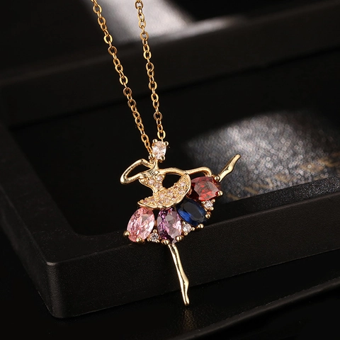 Collana Pendente Ballerina Elegante Ragazza Che Danza Rame Zircone Colorato Gioielli Di Moda Per Donne