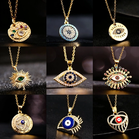 Boheems Verguld Koperen Boze Oog Hanger Ketting Voor Vrouwen Roestvrijstalen Ketting Veelkleurige Zirkonia Emaille Beschermende Sieraden Cadeau