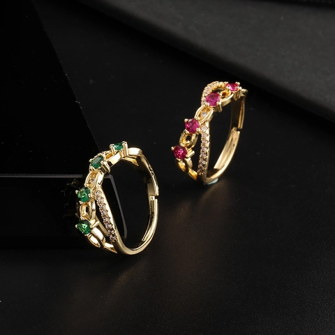 Anello Regolabile Aperto Stile Palazzo Rame Placcato Oro 18K Micro Intarsio Zircone Gemma Rotonda Gioielli Per Donna