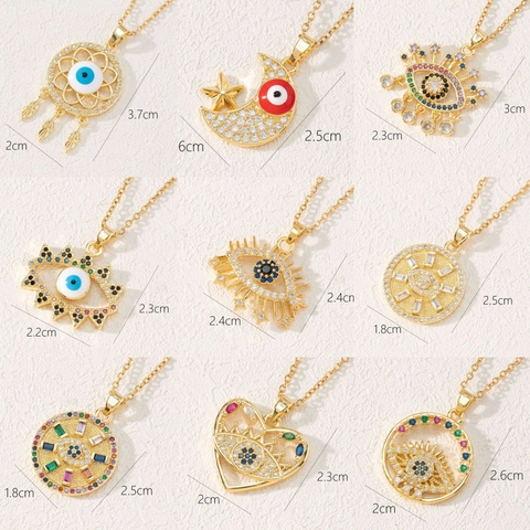 Bohemian Fashion Copper Zirconia Evil Eye Pendant Necklace For Women Gold Silver Plated Enamel Clavicle Chain Jewelry Gift