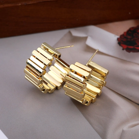 Geometrische C-Vorm Hoop Stud Oorbellen Voor Dames Koper Verguld Met Zilveren Oorbelpost Onregelmatige Minimalistische Sieraden