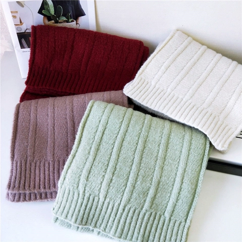 Thickened Winter Knitted Scarf Soft Warm Ribbed Knit Solid Color Long Fashion Neck Warmer For Women Men