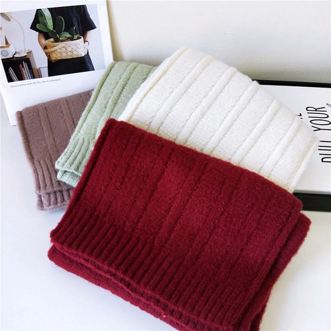 Thickened Winter Knitted Scarf Soft Warm Ribbed Knit Solid Color Long Fashion Neck Warmer For Women Men