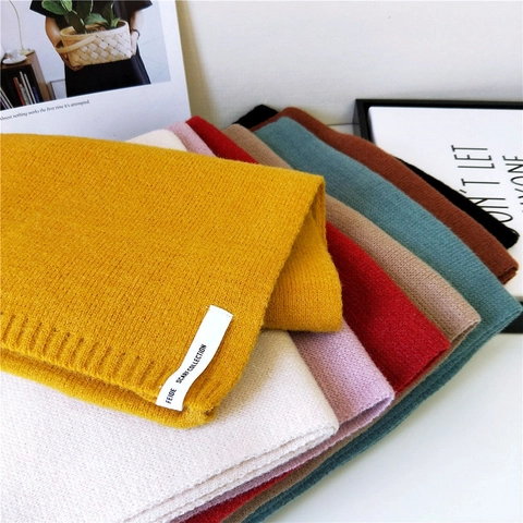Knitted Scarf Solid Color Thick Warm Winter Neck Warmer Ribbed Edge Soft Yarn Fashion Accessory Unisex