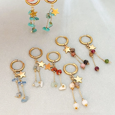 Orecchini Bohemian Stella Pentagramma Pietra Naturale Pietra Triturata Acciaio Inossidabile Nappa Pendenti Donna Gioielli Vintage