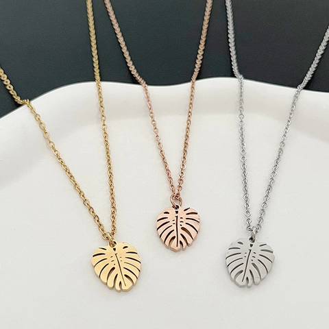 Collana Pendente Foglia Monstera Acciaio Inossidabile 304 Traforata Tropicale Specchio Gioielli Per Donne Minimalista