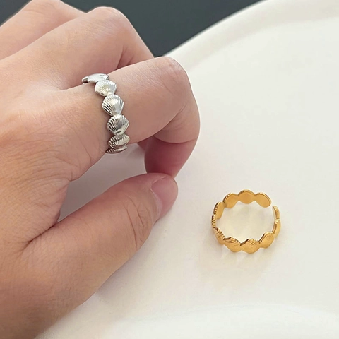 Anillo Concha Acero Inoxidable Chapado Oro Ajustable Banda Abierta Joyería Vintage Para Mujer Estilo Playa